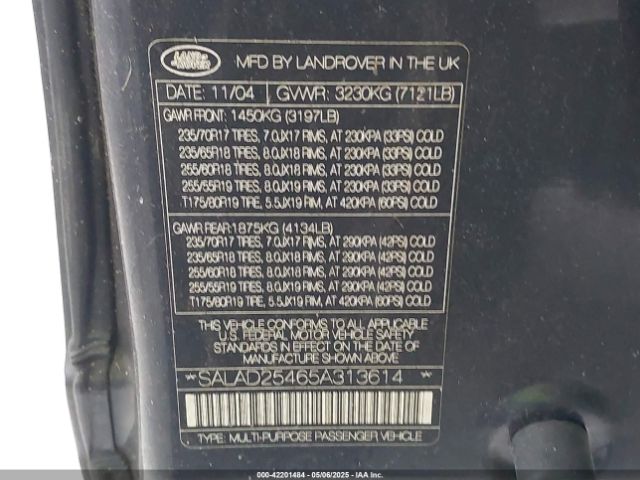 2005 LAND ROVER LR3 SALAD25465A313614 Photo 8