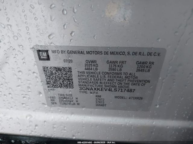3GNAXKEV4LS717487 Chevrolet Equinox Fwd Lt 1.5l Turbo