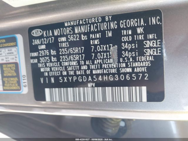 5XYPGDA54HG306572 KIA Sorento 3.3l Lx