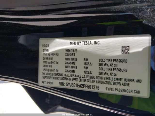 5YJ3E1EA2PF501375 Tesla 2023