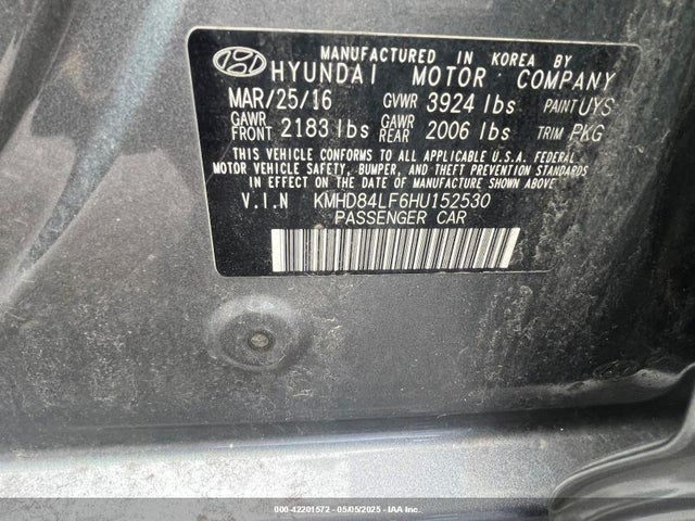 KMHD84LF6HU152530 Hyundai ELANTRA SE