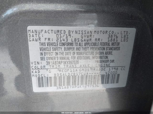 3N1AB7AP1KY297536 Nissan Sentra