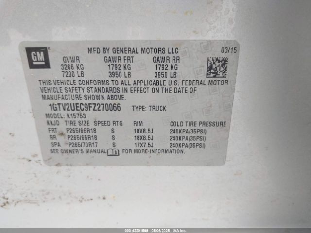 1GTV2UEC9FZ270066 GMC Sierra 1500 Sle