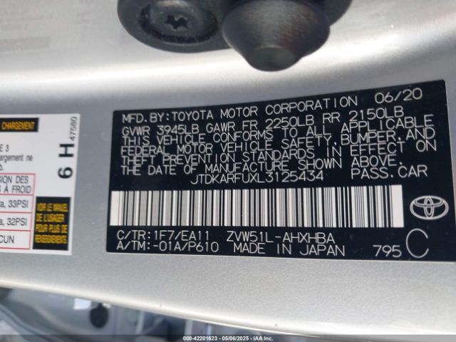JTDKARFUXL3125434 Toyota Prius Limited