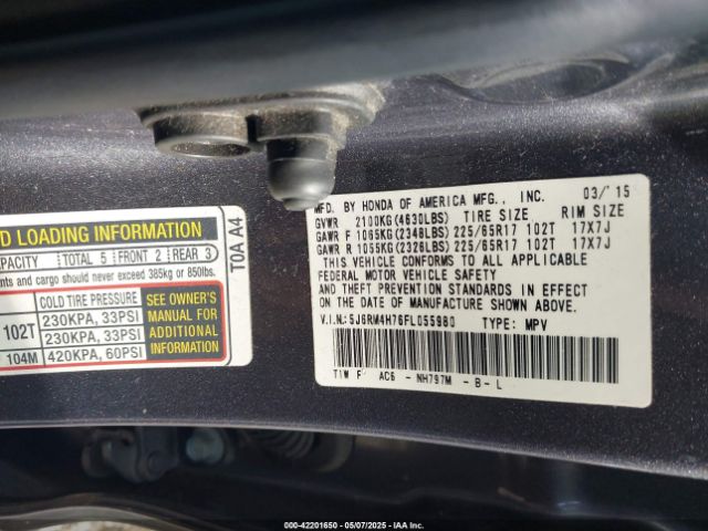 5J6RM4H76FL055980 Honda Cr-v Ex-l
