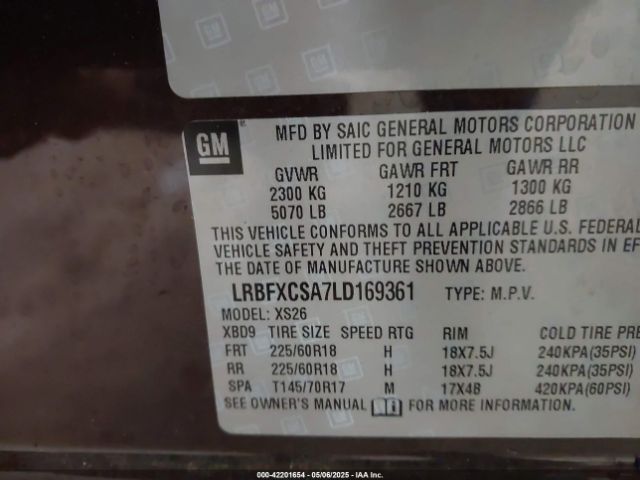 LRBFXCSA7LD169361 Buick Envision Fwd Essence