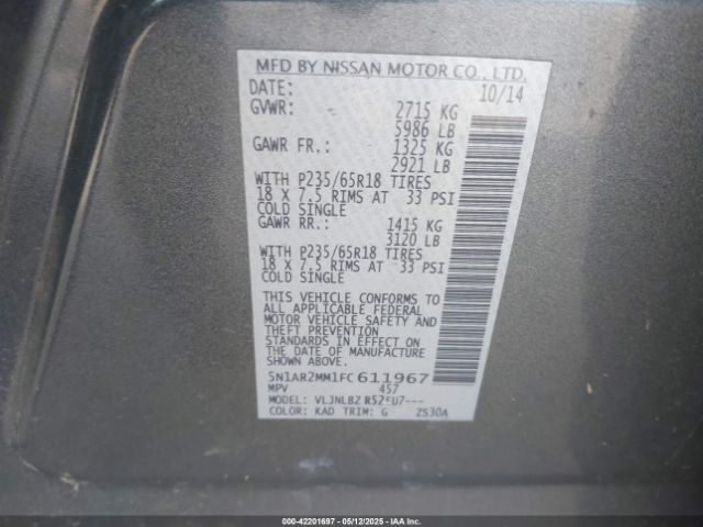 5N1AR2MM1FC611967 Nissan Pathfinder S