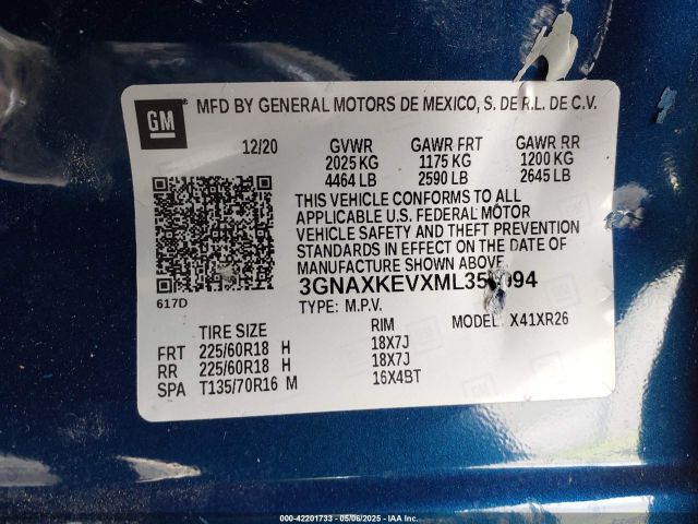 2021 CHEVROLET EQUINOX 3GNAXKEVXML350994 Photo 8