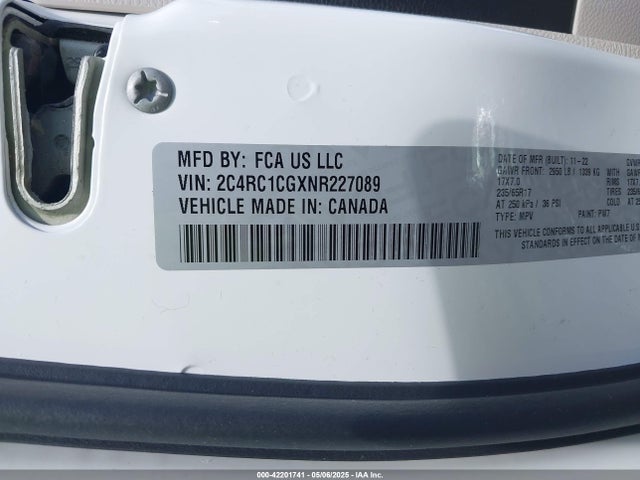 Продаж на аукціоні авто 2022 Chrysler Voyager Lx, vin: 2C4RC1CGXNR227089, номер лоту: 42201741