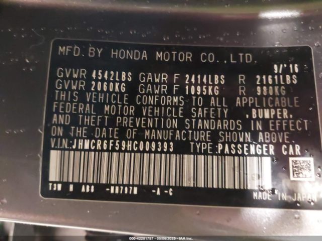JHMCR6F59HC009393 Honda Accord Hybrid Ex-l