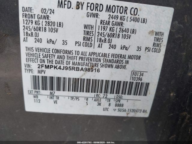 2FMPK4J95RBA98916 Ford EDGE SEL