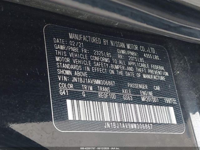JN1BJ1AV9MW306867 Nissan Rogue Sport S Fwd Xtronic Cvt