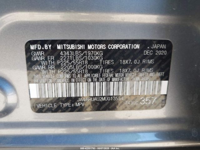 JA4ARUAU2MU013554 Mitsubishi mivec