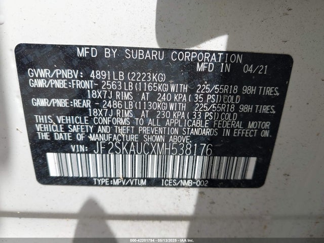 JF2SKAUCXMH538176 Subaru Forester Limited
