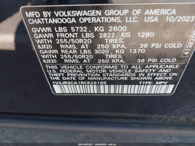 1V2JR2CA1RC529185 Volkswagen Atlas 2.0t Se W/technology