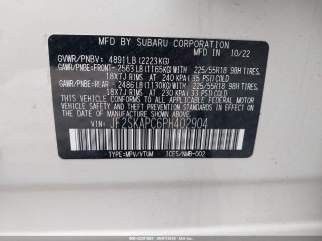 JF2SKAPC6PH402904 Subaru Forester Limited