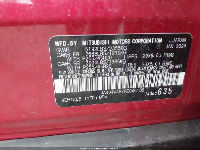 JA4J4VA87RZ045188 Mitsubishi Outlander Se 2.5 S-awc/se Black Edition S-awc/se Black Edition W/pano Roof S-awc/se Ralliart S-awc