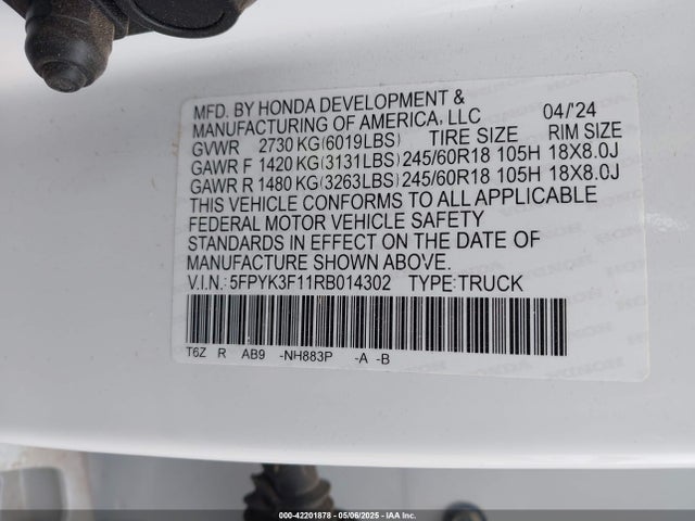 5FPYK3F11RB014302 Honda j35y6