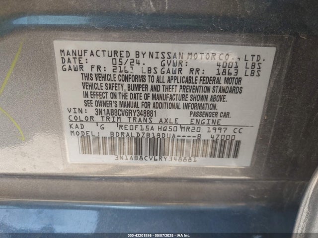 3N1AB8CV6RY348881 Nissan Sentra Sv Xtronic Cvt
