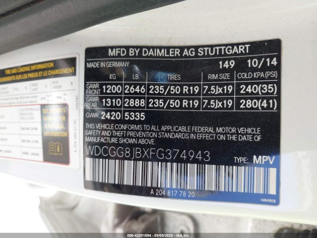 WDCGG8JBXFG374943 Mercedes-Benz Glk 350 4matic