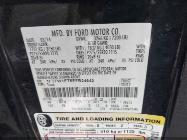 1FTFW1ET5EFB24643 Ford F-150 Platinum