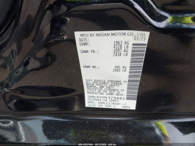1N4BL4CV3PN379481 Nissan Altima Sr Fwd