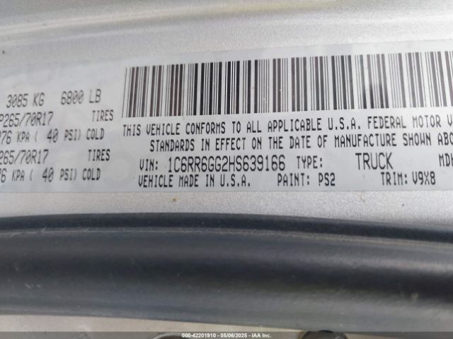 1C6RR6GG2HS639166 RAM 1500 Slt  4x2 6'4 Box