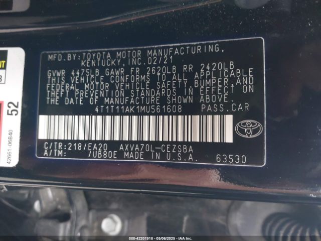 4T1T11AK1MU561608 Toyota CAMRY SE