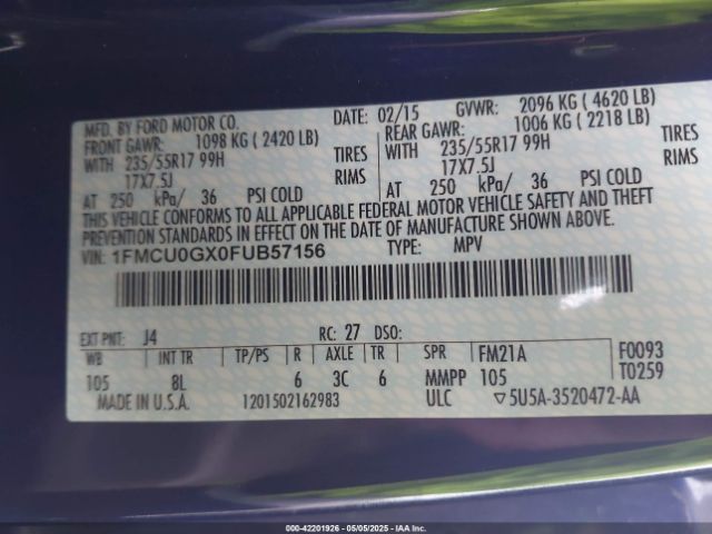 1FMCU0GX0FUB57156 Ford ESCAPE SE