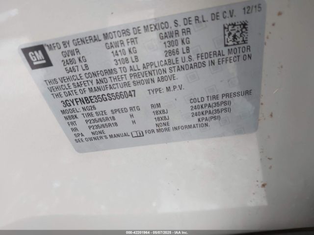 2016 CADILLAC SRX 3GYFNBE35GS566047 Photo 8