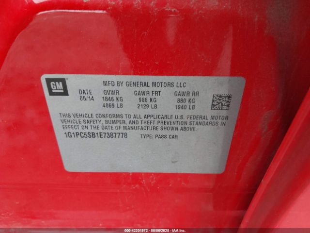 1G1PC5SB1E7387778 Chevrolet Cruze 1lt Auto