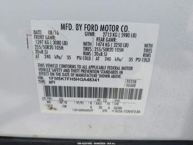 1FM5K7FH5HGA48341 Ford Explorer Limited