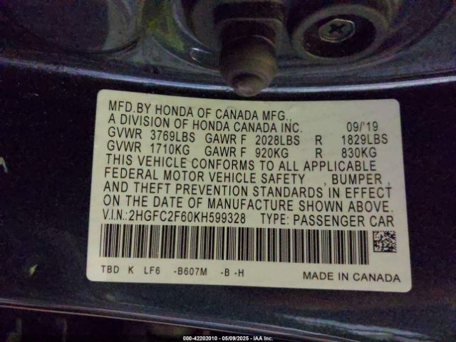 2HGFC2F60KH599328 Honda Civic Lx