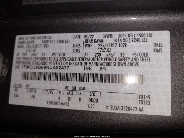 2022 FORD ESCAPE 1FMCU9G69NUA92477 Photo 8