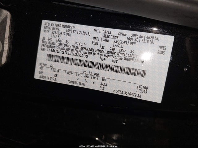 1FMCU0GD3JUD20235 Ford ESCAPE SE