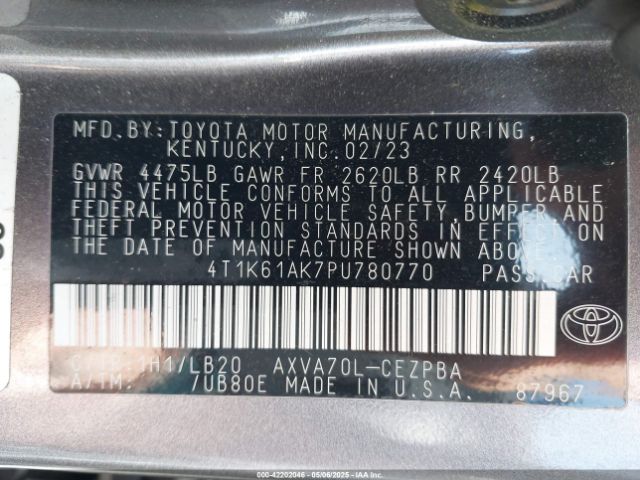 4T1K61AK7PU780770 Toyota CAMRY XSE