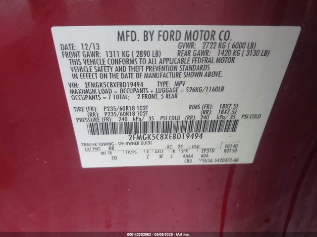 2FMGK5C8XEBD19494 Ford FLEX SEL