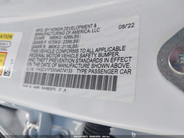 1HGCV1F5XNA074133 Honda Accord Ex-l