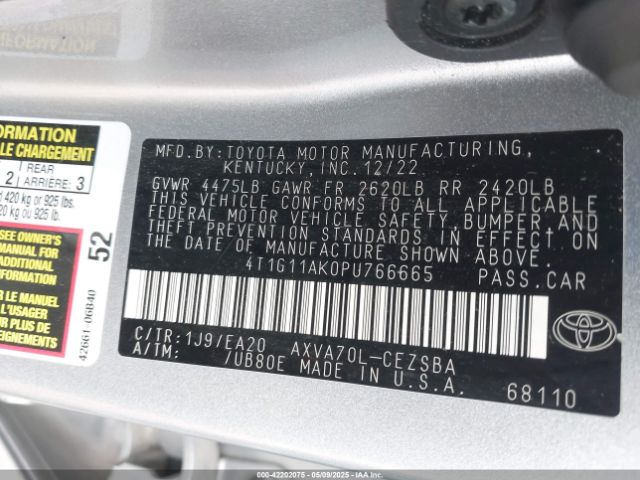 4T1G11AK0PU766665 Toyota CAMRY SE