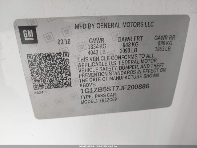 1G1ZB5ST7JF200886 Chevrolet Malibu 1ls