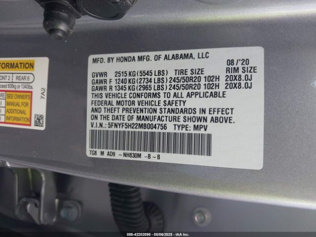 5FNYF5H22MB004756 Honda Pilot 2wd Special Edition