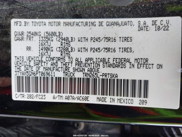3TYAX5GN6PT069611 Toyota Tacoma Sr5