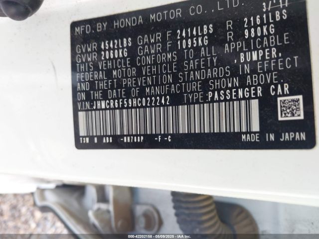 JHMCR6F59HC022242 Honda Accord Hybrid Ex-l