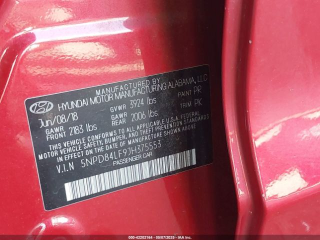 5NPD84LF9JH375553 Hyundai ELANTRA SEL