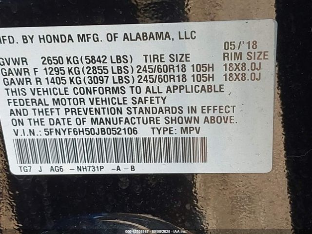 5FNYF6H50JB052106 Honda Pilot Ex-l