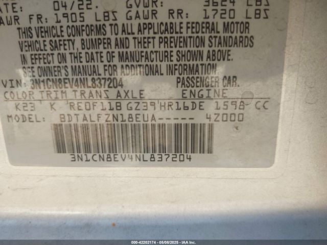 3N1CN8EV4NL837204 Nissan Versa 1.6 Sv Xtronic Cvt