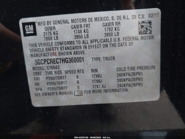 3GCPCREC7HG360001 Chevrolet Silverado 1500 1lt