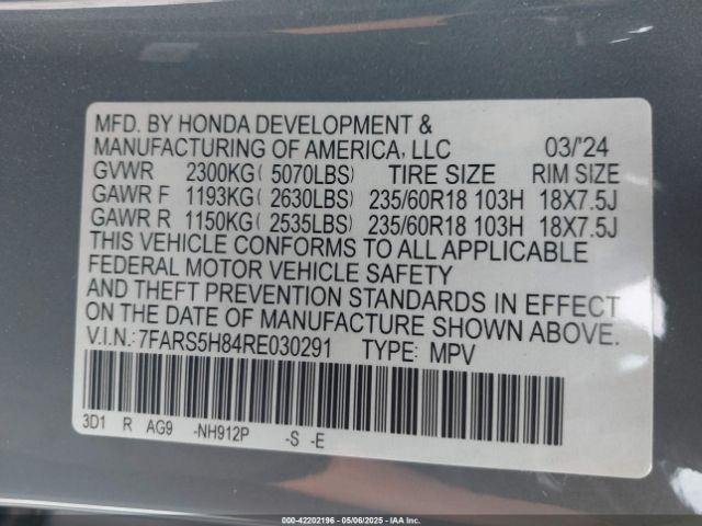 7FARS5H84RE030291 Honda Cr-v Hybrid Sport-l