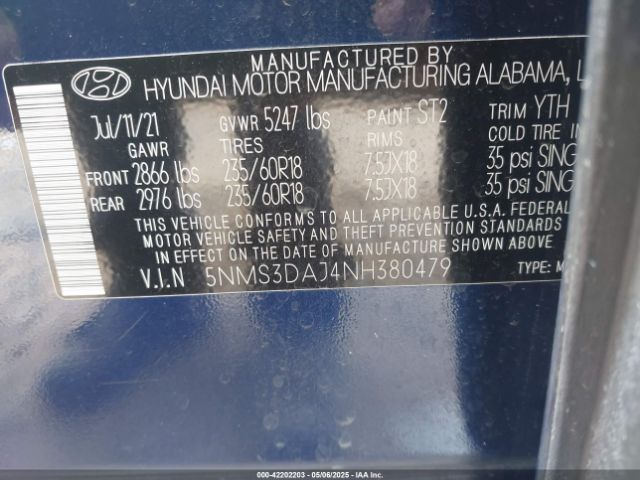2022 HYUNDAI SANTA FE 5NMS3DAJ4NH380479 Photo 8