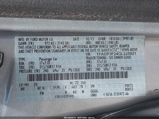 1FADP3F24GL225821 Ford FOCUS SE